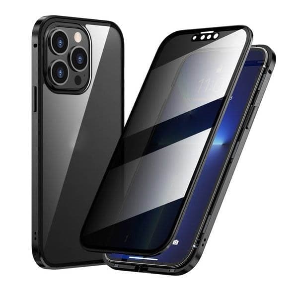 Magnetni ovitek za iPhone z antirefleksnim steklom in kovino-SI