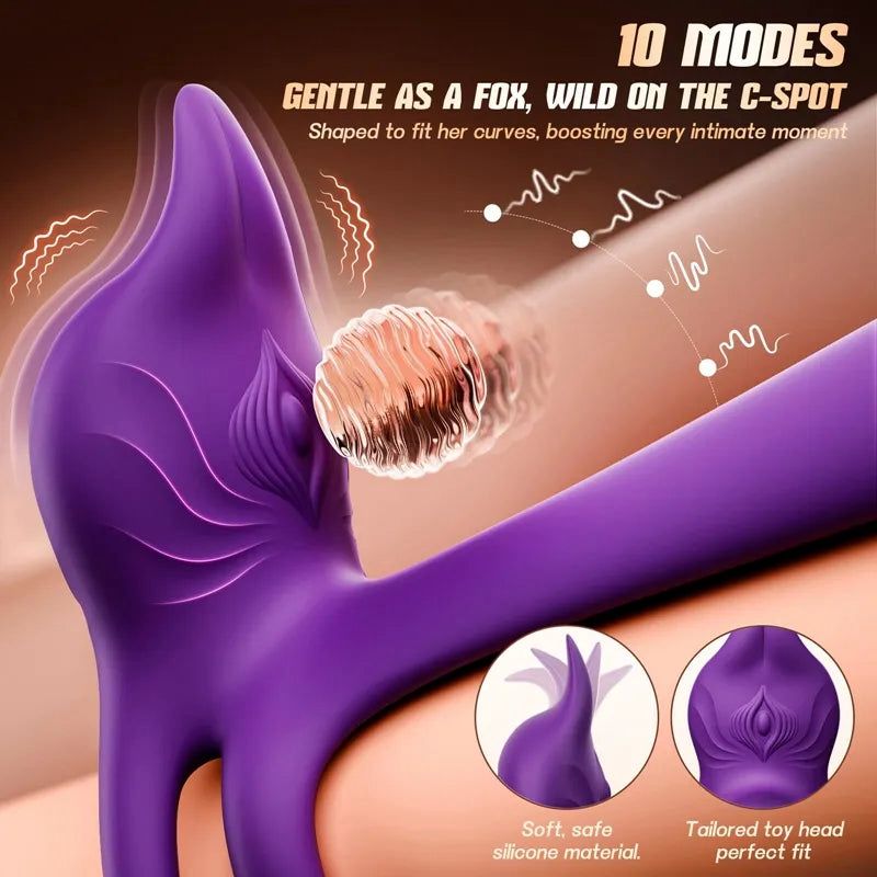 Vibracijski obroč za penis za pare - MOOLIGIRL dvojni vibrator za penis s stimulatorjem klitorisa v obliki lisice in vibratorjem za G-točko 11,5 cm-SI