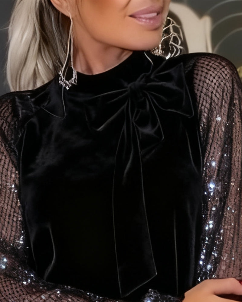 Elegantiška suknelė su žibintų rankovėmis ir lopais-LT