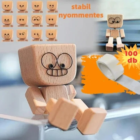 Žavinga maža medinė figūrėlė, kuri juda su 12 skirtingų veido išraiškų-LT