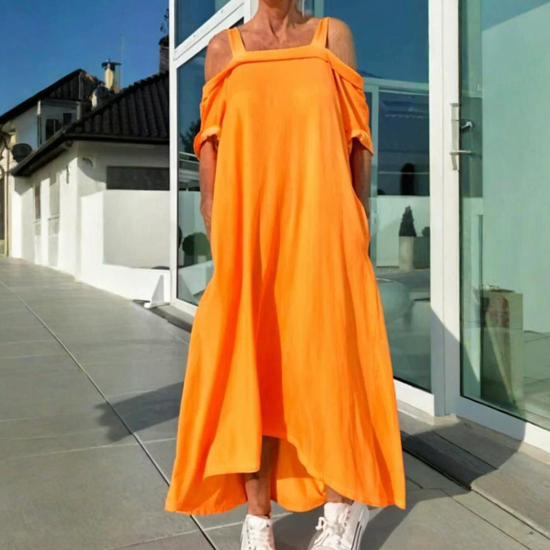 🏖️Specialūs vasaros pasiūlymai🌴Moteriška laisvalaikio ilgio suknelė su atvirais pečiais-LT