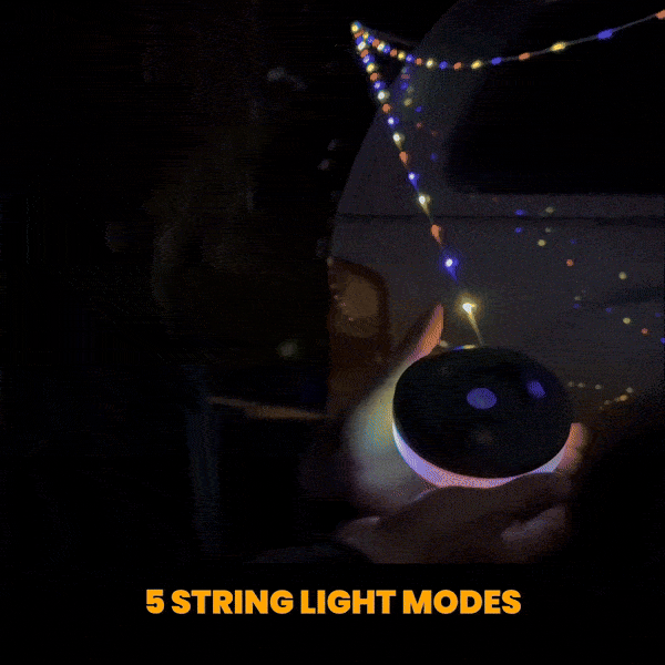 „Camp Lamp™“💡 10 metrų ištraukiama lempučių girlianda 🔋 8 valandų baterijos veikimo laikas 🌈 Keli spalvų nustatymai ⚙️ Surinkama per kelias sekundes-LT