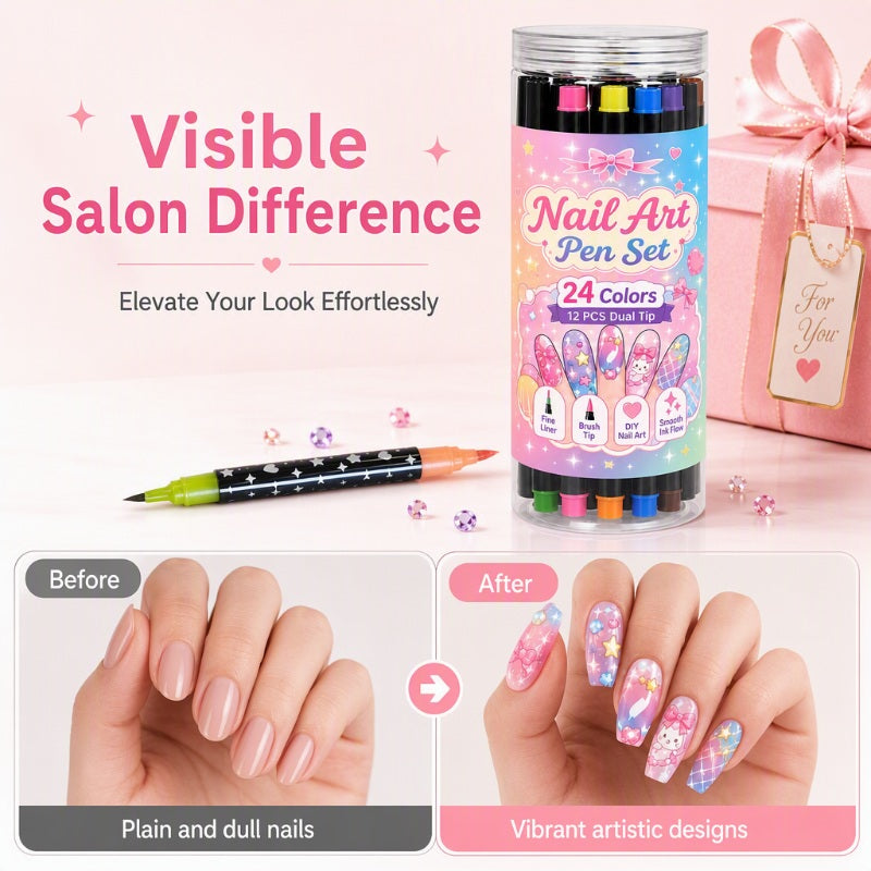 💅 ČASOVNO OMEJEN 50 % POPUST! 💥 Komplet 24 barvitih dvostranskih flomastrov za poslikavo nohtov – kreativni, salonske kakovosti, enostavni za izdelavo ✨-SI