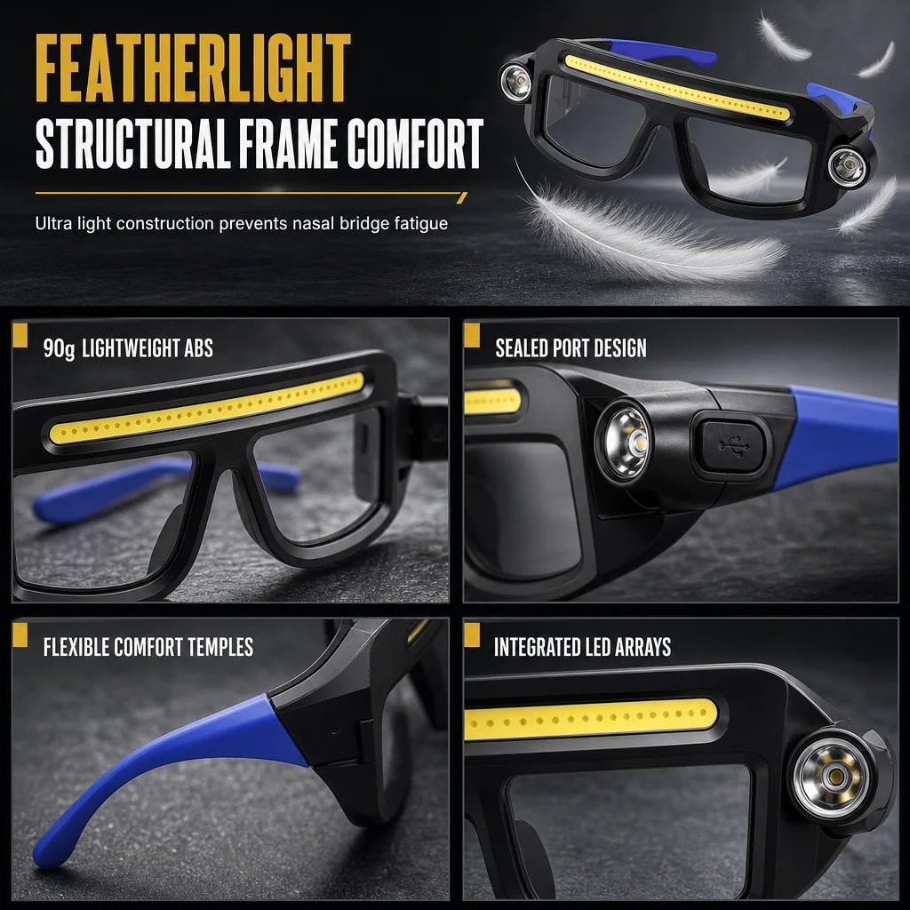 Zaščitna očala z dvojnim snopom LED svetilke, prostoročna polnilna delovna očala COB tipa C za mehanike, kampiranje in popravila-SI