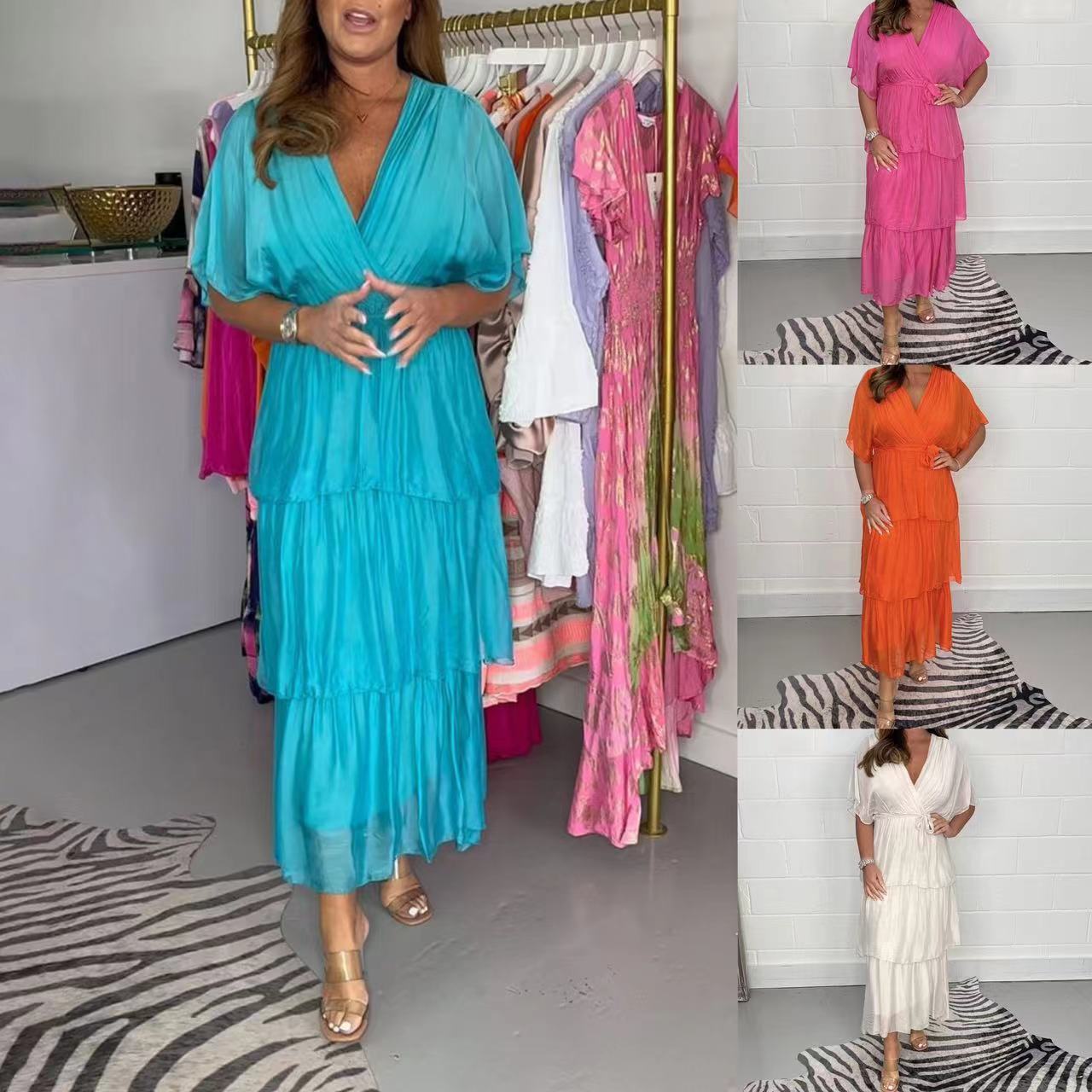👗Chiffonska obleka z globokim izrezom💕