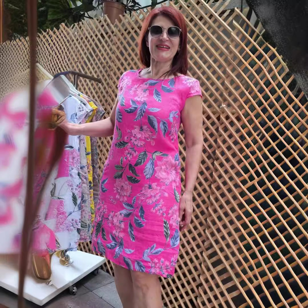 👗 Φόρεμα με σχέδιο, φαρδιά μανίκια και στρογγυλή λαιμόκοψη-GR