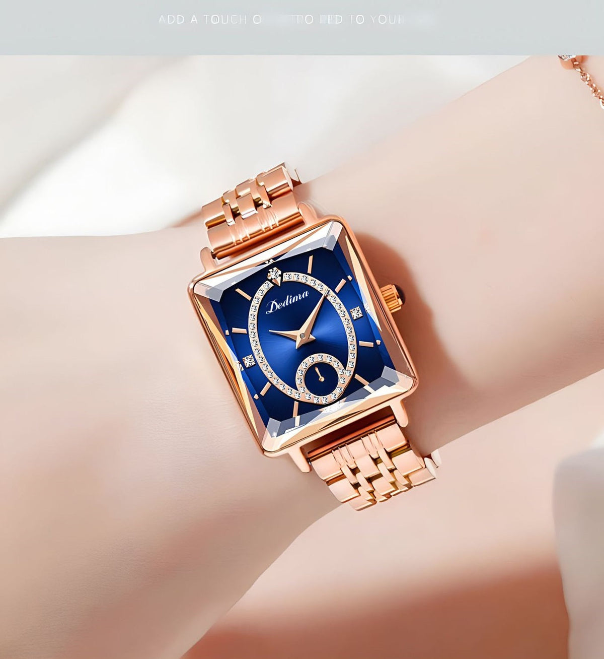mesto  💎Modna kvadratna ženska ura iz rožnatega zlata z diamanti-SI