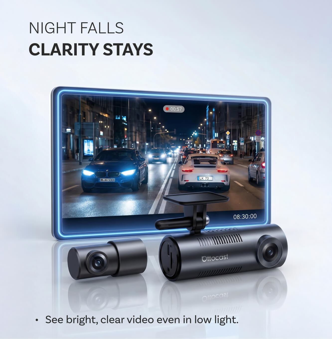 OttoSafe Cam 3-v-1 dvojna kamera za armaturno ploščo in brezžični adapter CarPlay-SI