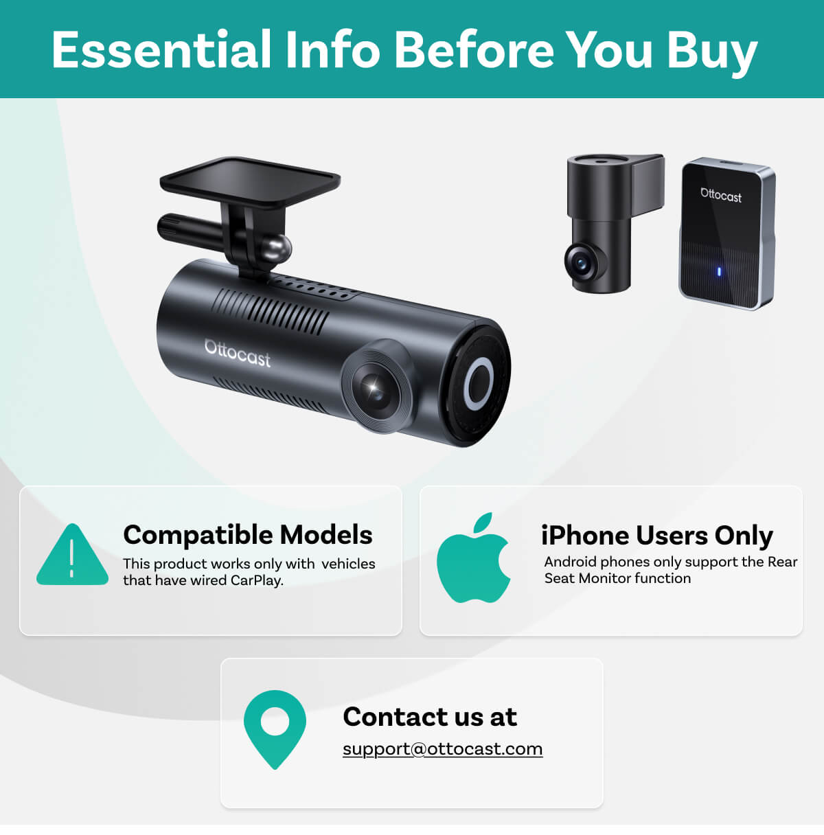 OttoSafe Cam 3-v-1 dvojna kamera za armaturno ploščo in brezžični adapter CarPlay-SI