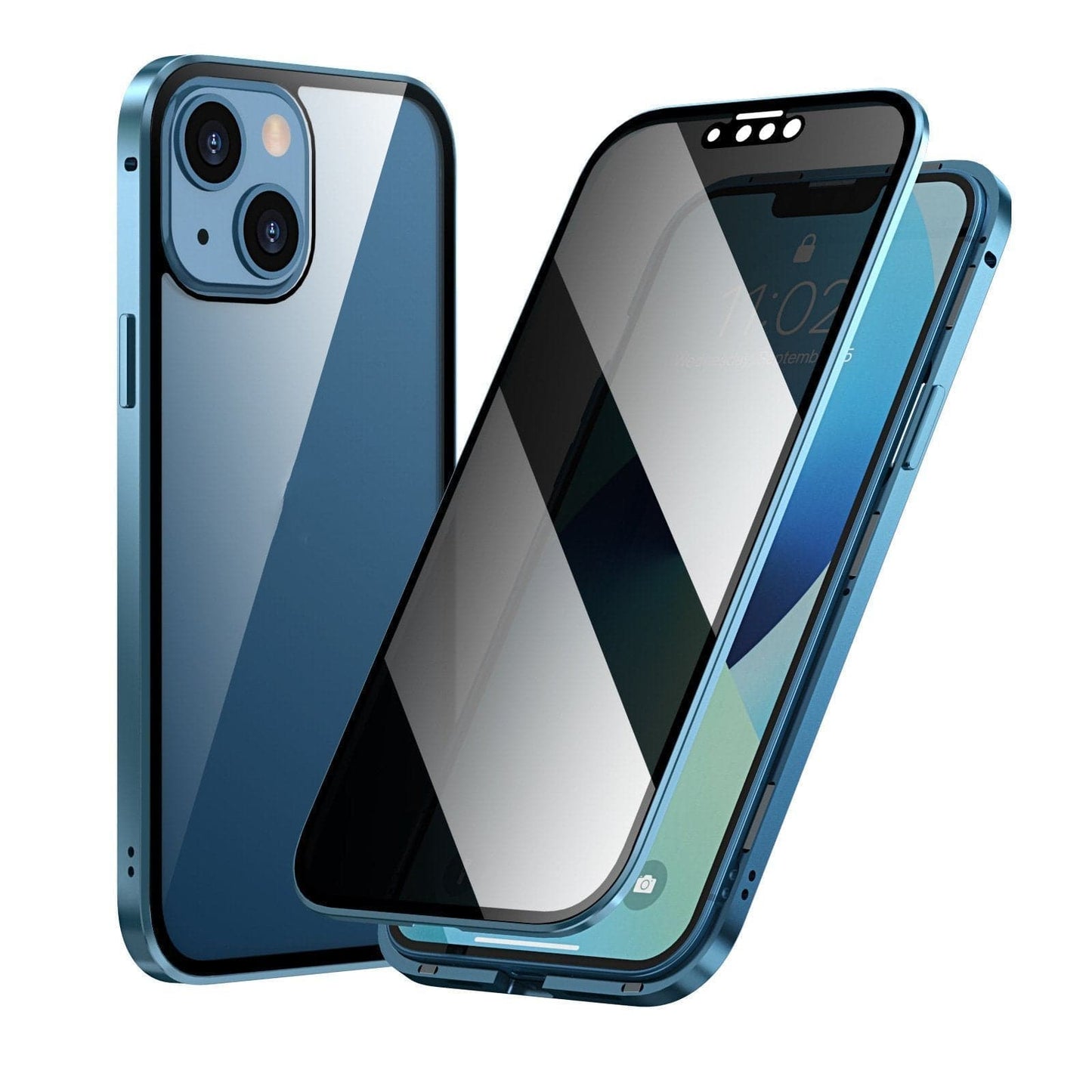 Magnetni ovitek za iPhone z antirefleksnim steklom in kovino-SI