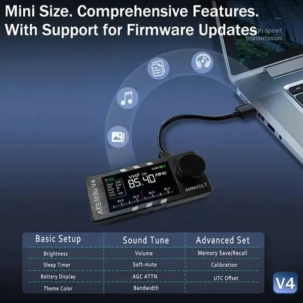 📻Patobulintas ATS Mini V4 Si4732 visų dažnių DSP radijo imtuvas-LT
