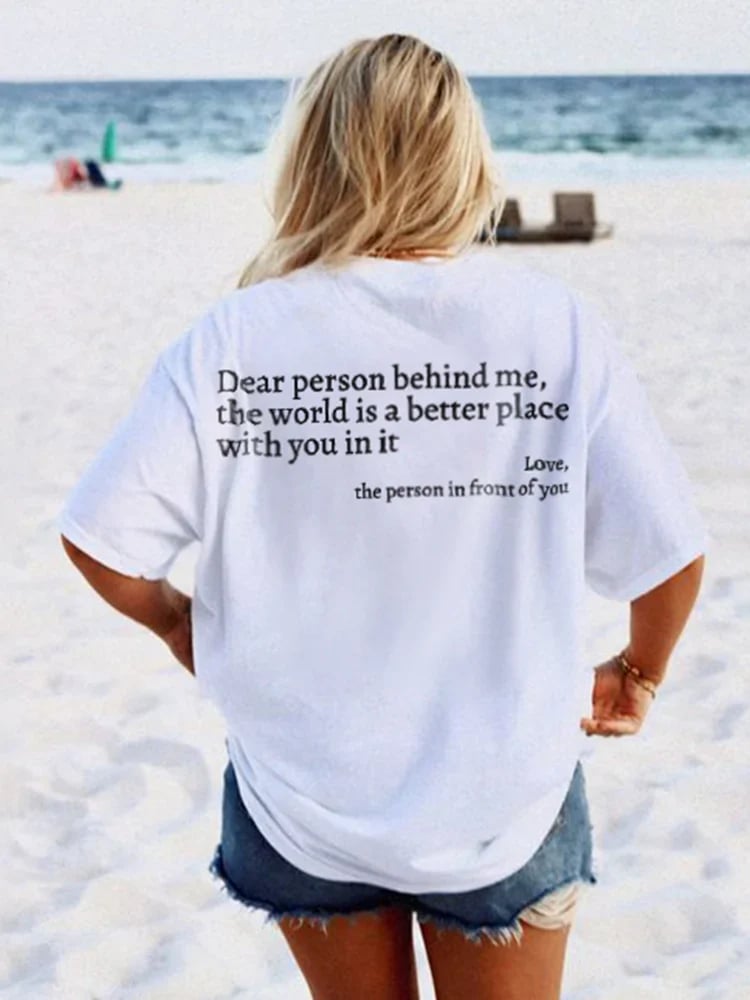 💥Nauji unisex marškinėliai su užrašu „Dear Person Behind Me“ dideliu dydžiu nuo 2025 m.-LT