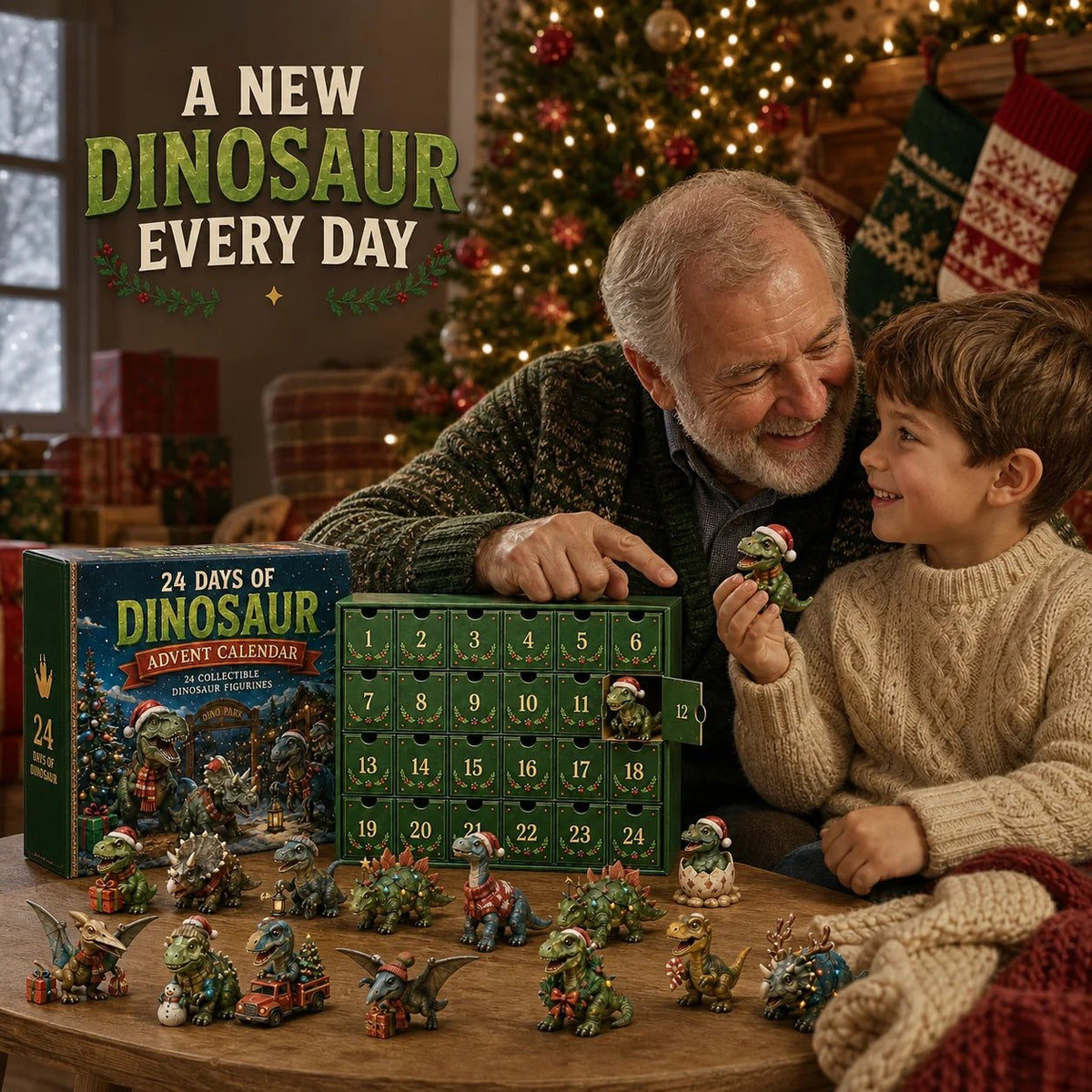 ✨24 Days of Dinosaur Christmas Advent Calendar – 24 Collectible Dino Figurines & Holiday Surprises