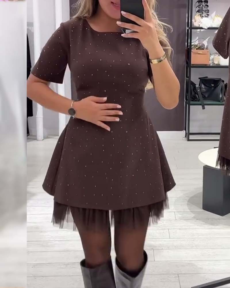Elegantiška, žvilganti, tinklinio audinio suknelė-LT