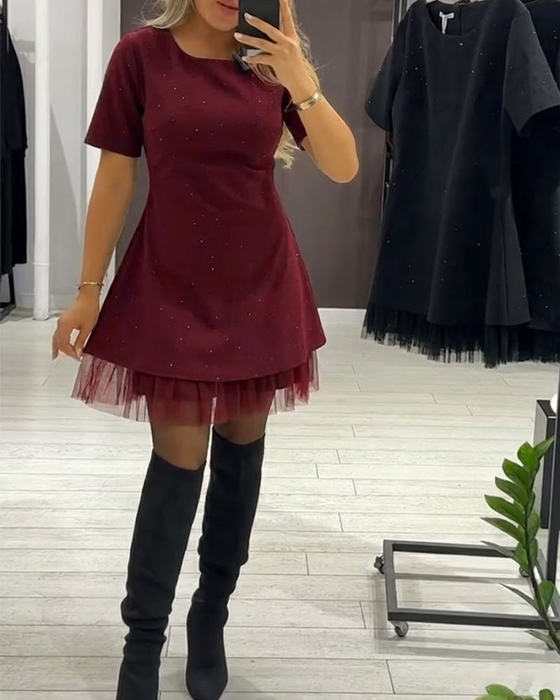 Elegantiška, žvilganti, tinklinio audinio suknelė-LT