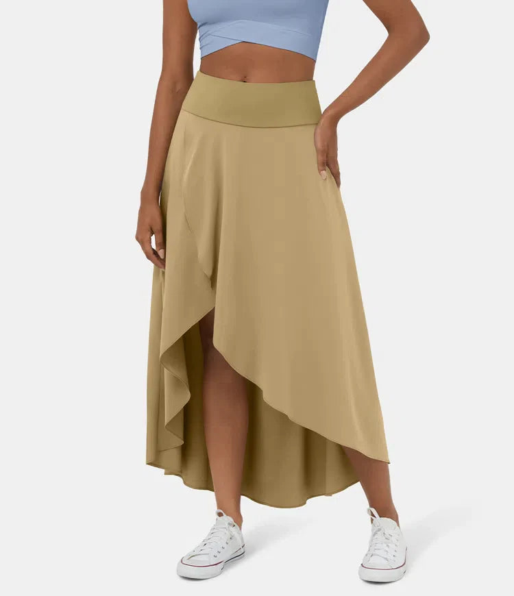 Φούστα 2 σε 1, Γρήγορο Στέγνωμα, Casual, Μίντι με Ψηλή Μέση και Χαμηλό Βολάν-GR
