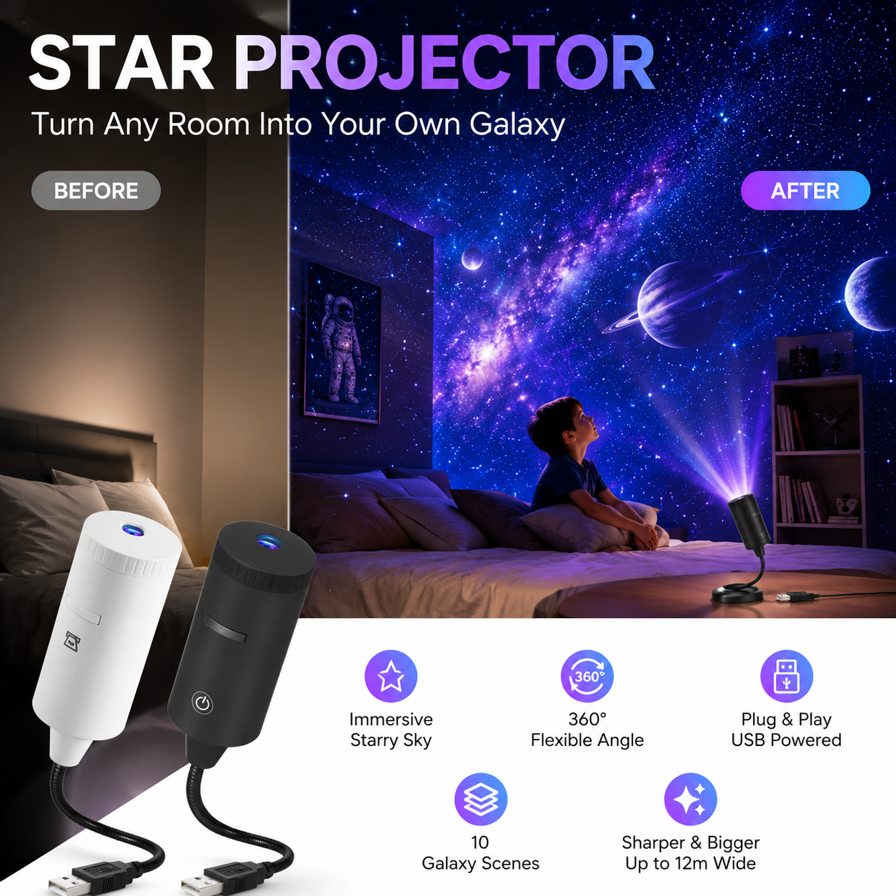 HD zvezdni projektor s funkcijo »plug-and-play« – več kot 50.000 zadovoljnih uporabnikov-SI