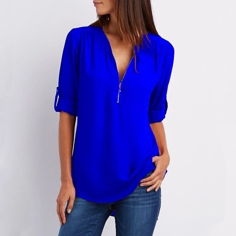 Bluza velike velikosti s 3/4 rokavi in zadrgo-SI
