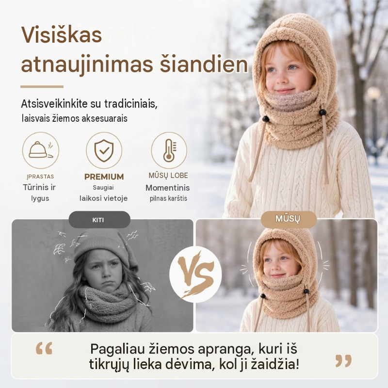 🔥 50% NUOLAIDA 🔥 Vėjui neperšlampama ir izoliuojanti dviračių šalmo vaikams – šilta, kvėpuojanti ir patogi žiemai 🚴❄️-LT