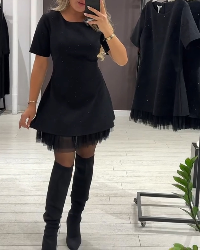 Elegantiška, žvilganti, tinklinio audinio suknelė-LT
