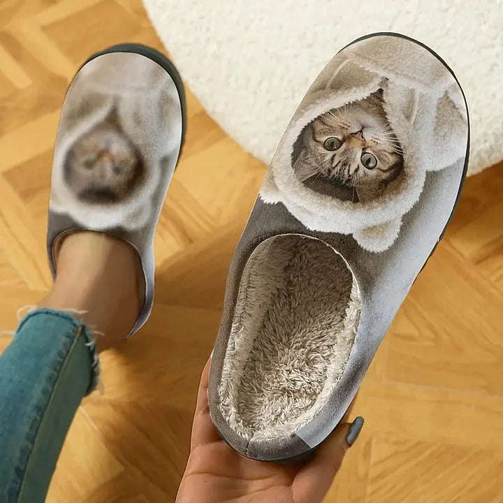 🔥Paskutinė akcijos diena – 50 % nuolaida – Patogios užmaunamos šlepetės su 3D katės veido motyvu-LT