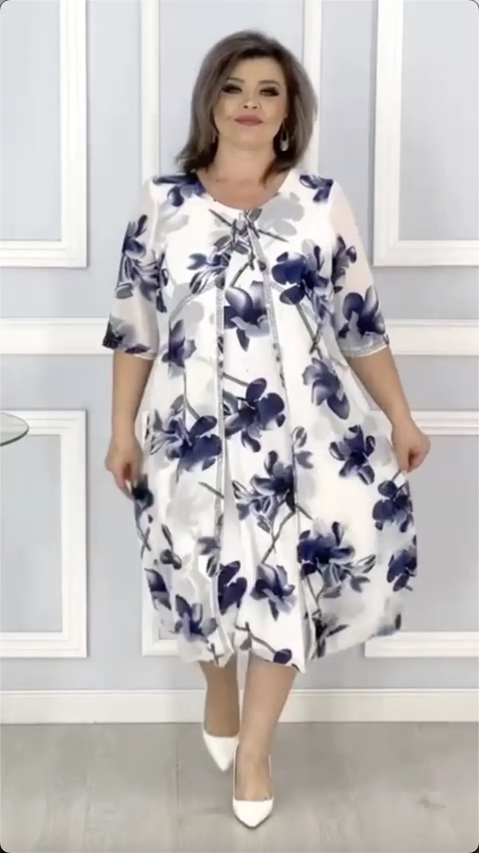 Nove modne potiskane obleke iz šifona velikosti 🌸2025-SI