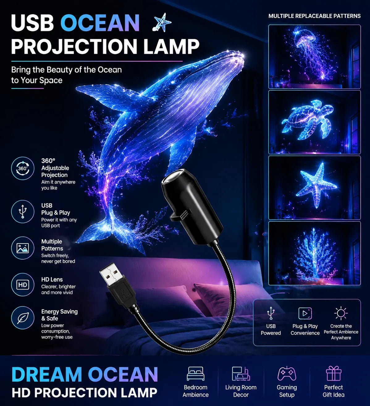 ✨ Projektor zvezdnega neba visoke ločljivosti »plug-and-play«-SI