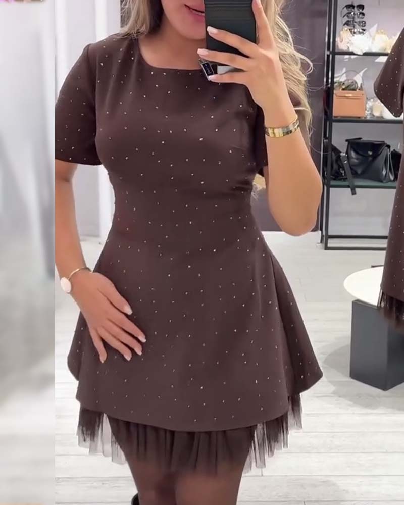 Elegantna, bleščeča obleka iz mrežastega patchworka-SI