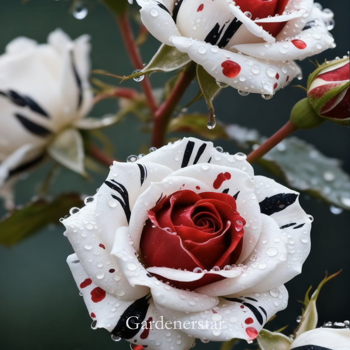 Redka rdeča, bela in črna vrtnica - Fire & Snow Rose-SI
