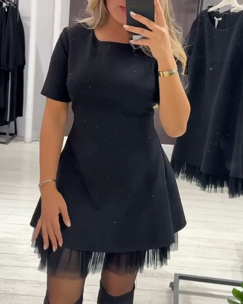 Elegantiška, žvilganti, tinklinio audinio suknelė-LT