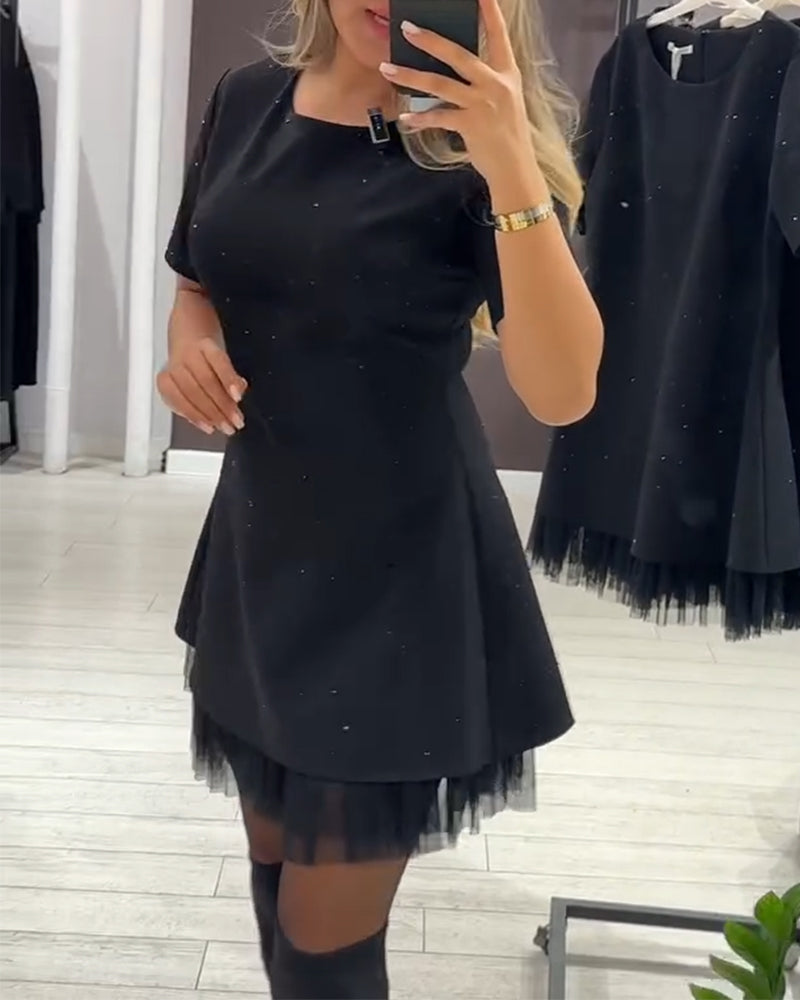 Elegantiška, žvilganti, tinklinio audinio suknelė-LT
