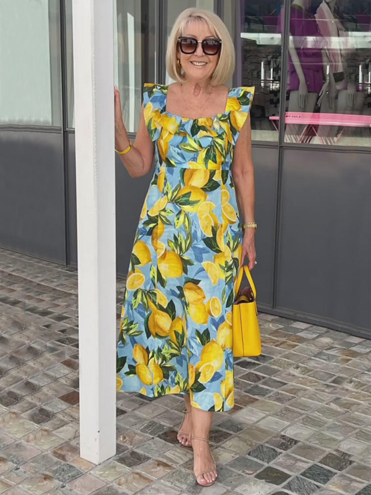 🍋Vestido túnica con estampado de limones