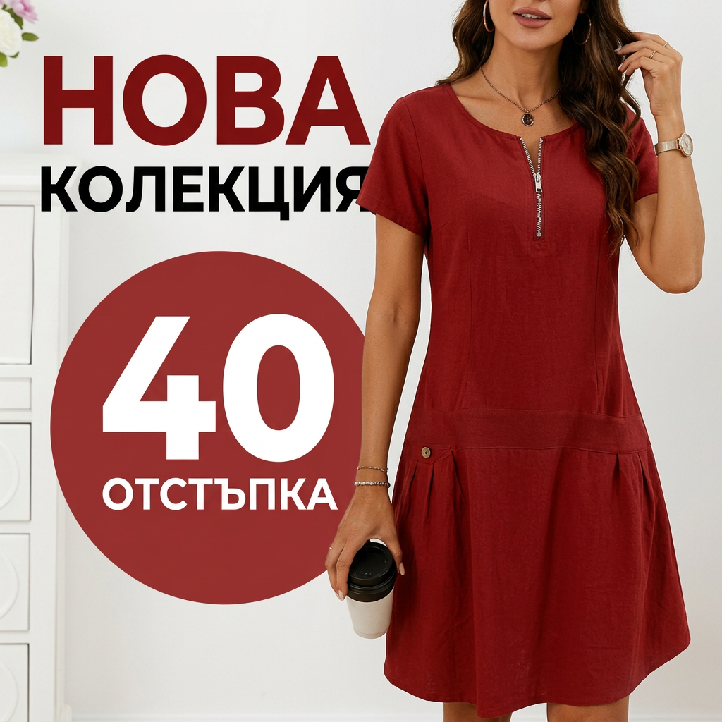 🎁Novo 40% POPUST💥Ženska obleka z zadrgo na pol in žepom na gumbe-SI