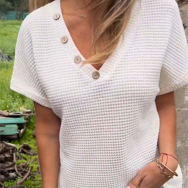 Ženski eleganten top s kratkimi rokavi in koničastim izrezom-SI