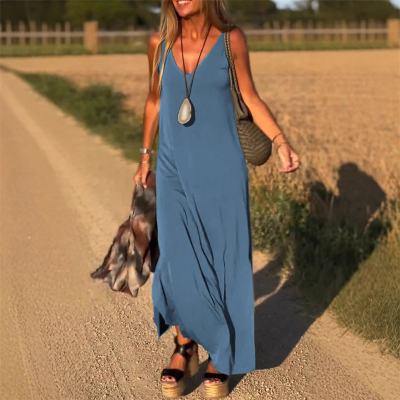 🔥👗Moteriška maksi suknelė su miela iškirpte-LT