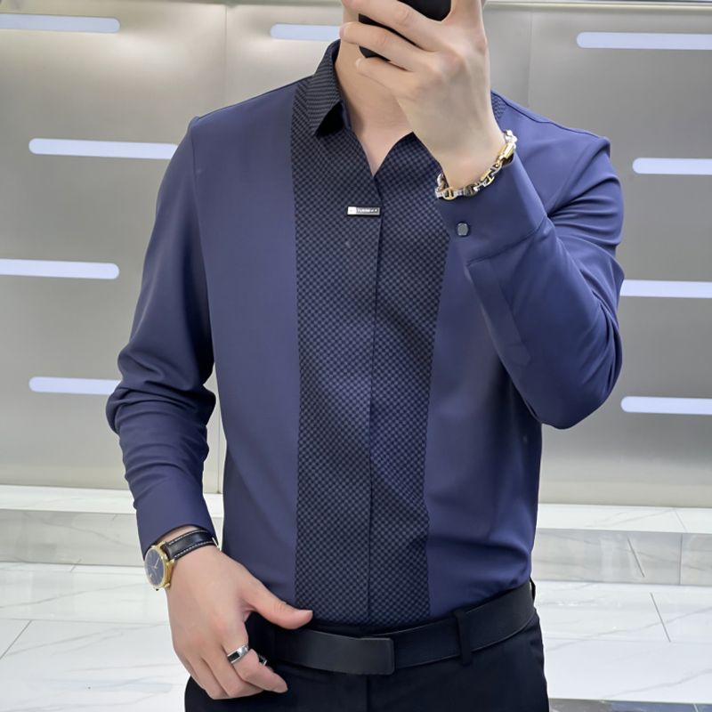 👔 Męska koszula Patchwork w stylu Business Casual