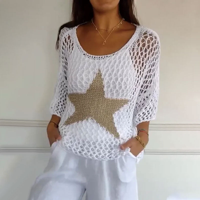 💥Moden ženski top z okroglim izrezom iz pletenine capri-SI