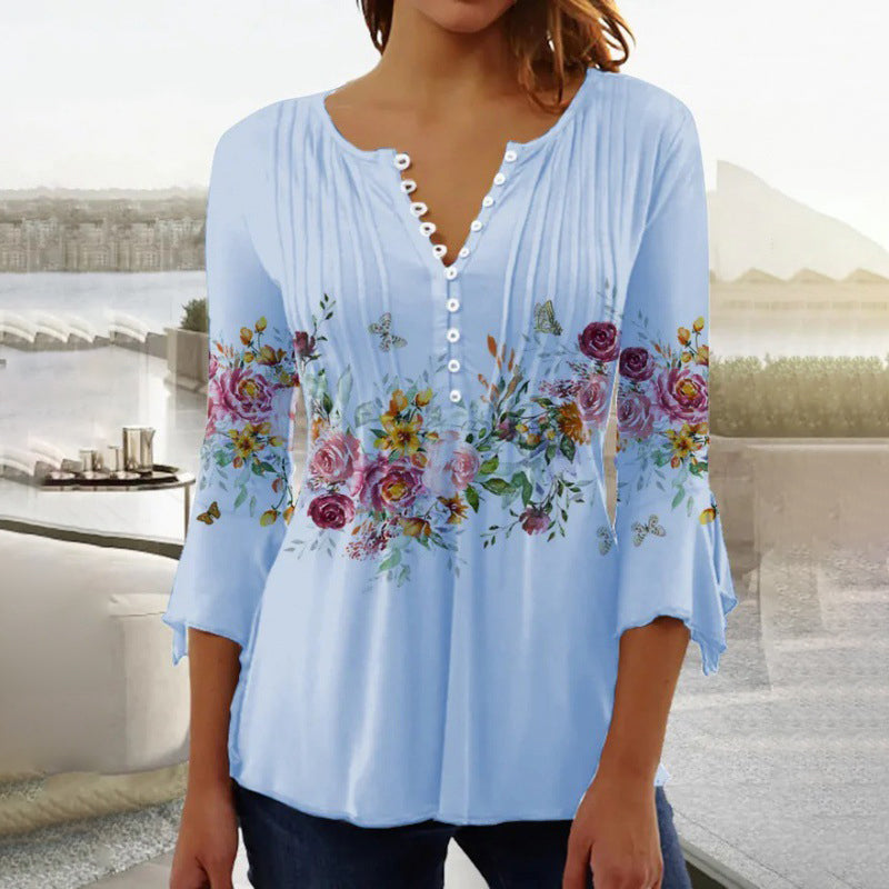🌺 Γυναικείο Πουκάμισο με Στάμπα και V-Neck✨-GR