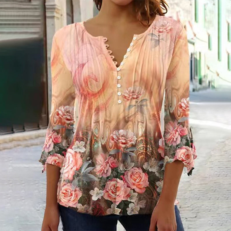 🌺 Γυναικείο Πουκάμισο με Στάμπα και V-Neck✨-GR
