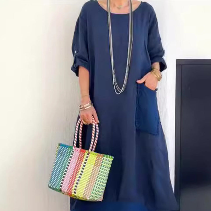 💕Dolga obleka iz patchwork bombaža in lanu-SI