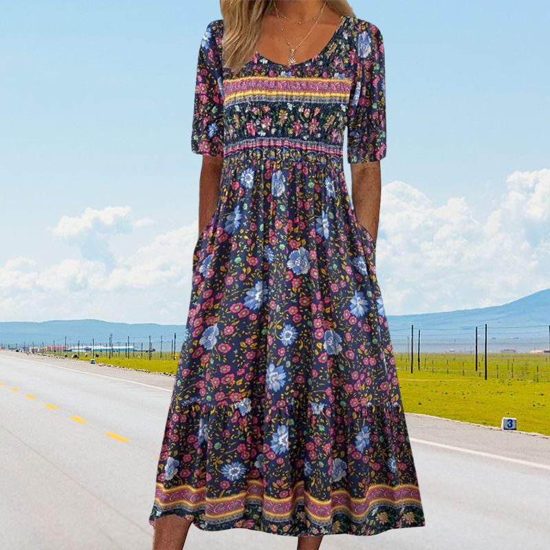 🌸 Elegantna ženska obleka z boho potiskom-SI