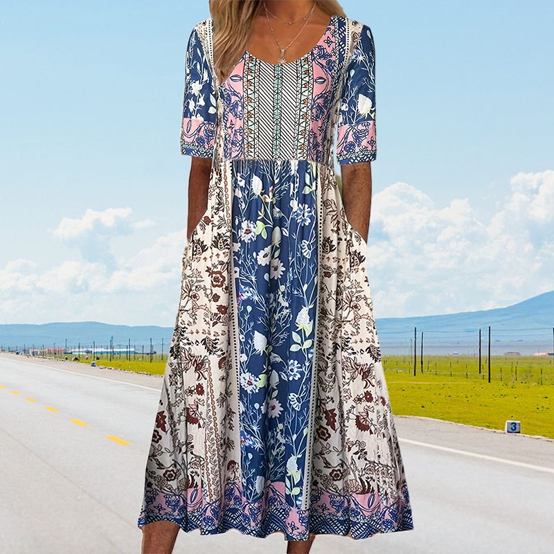 🌸 Elegantna ženska obleka z boho potiskom-SI
