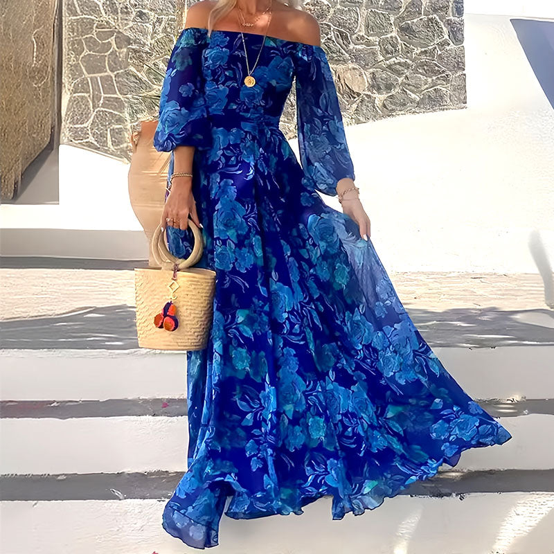 👗Elegantna dolga obleka brez naramnic s padajočimi cvetličnimi vzorci-SI
