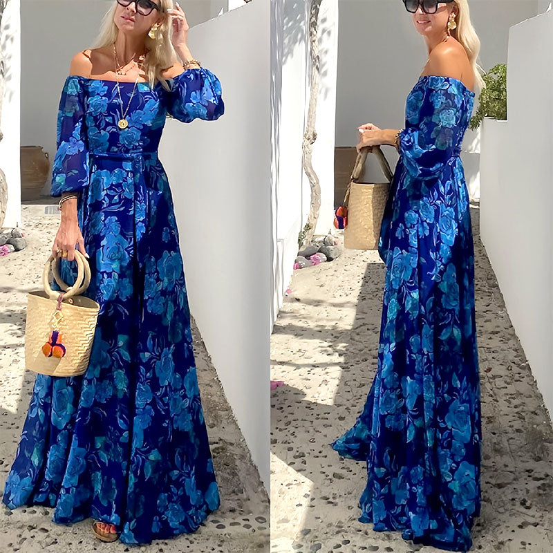 👗Elegantna dolga obleka brez naramnic s padajočimi cvetličnimi vzorci-SI