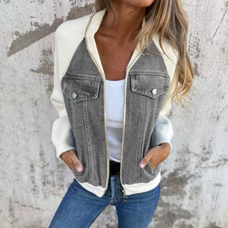 🔥Nova modna ženska jakna s kreativnim denim tkanjem-SI