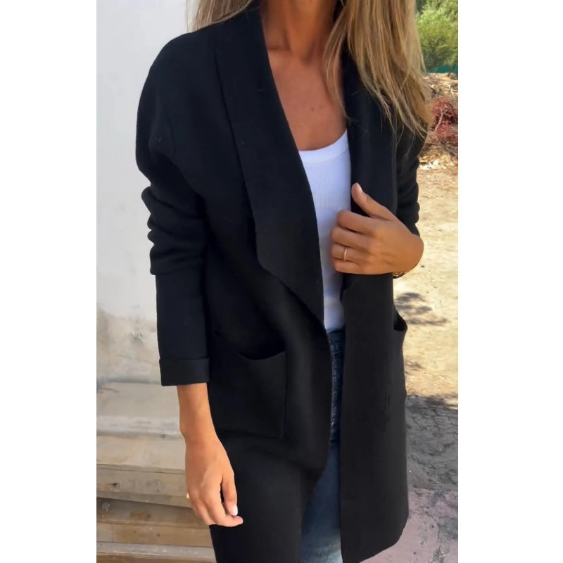 🎉 Γιακάς με πέτο, μακρυμάνικο ανοιχτό μπροστινό casual πουλόβερ-GR