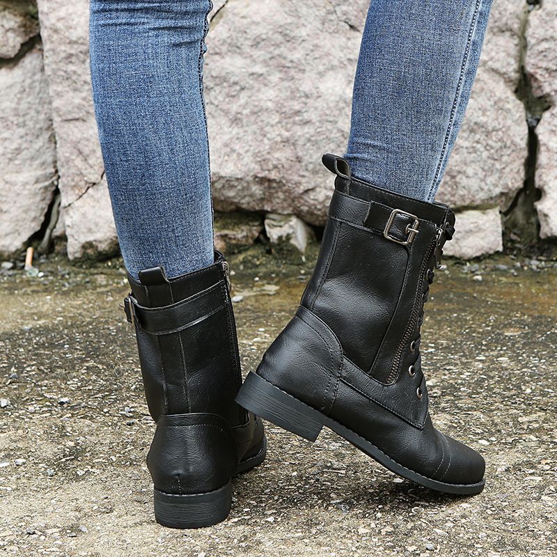 Ženski usnjeni ortopedski čevlji z okroglo konico in zadrgo ob strani👢-SI