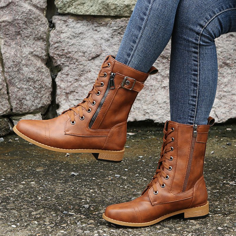 Ženski usnjeni ortopedski čevlji z okroglo konico in zadrgo ob strani👢-SI
