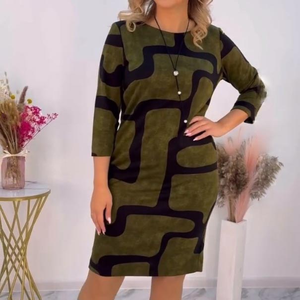 Elegantna ženska obleka z okroglim izrezom-SI
