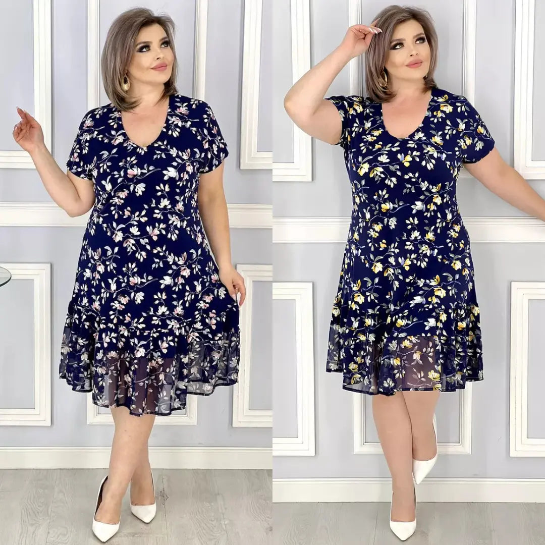 Νέο Floral Φόρεμα με V λαιμόκοψη-GR